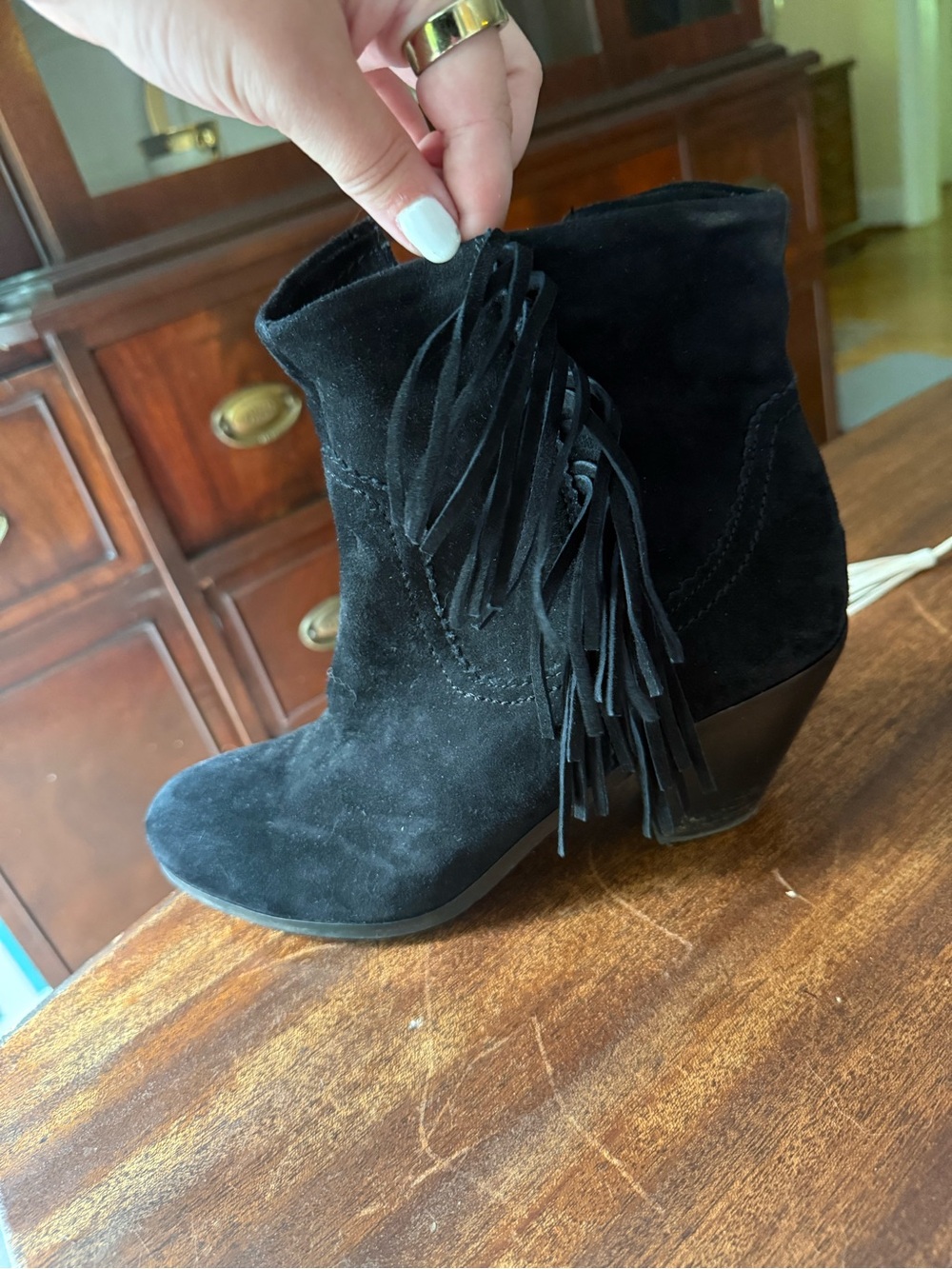 Sam Edelman Black Suede Fringe Ankle Boots